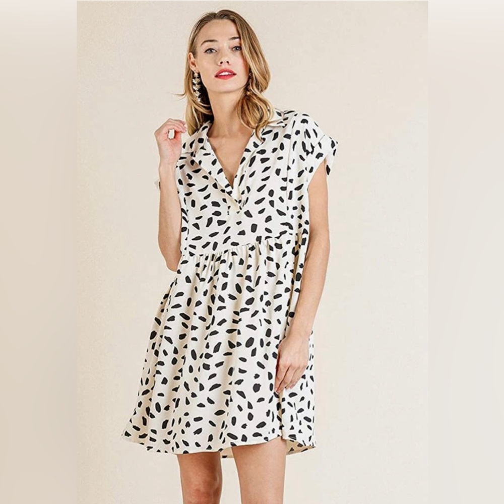 Umgee Animal Print Babydoll Mini Dress Size Medium - Picture 1 of 15
